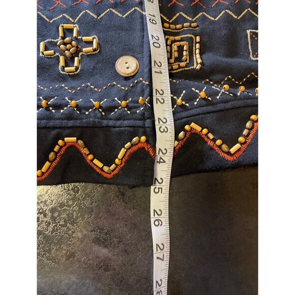 Onque Casuals Beaded Decorated Black Long Sleeve Button Down Top Sz M - Picture 8 of 8